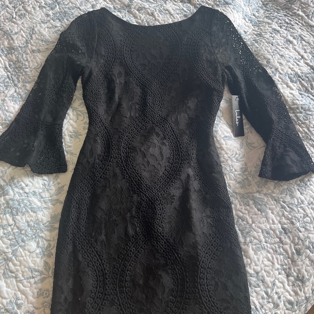 Lulu's Black lace mini Dress with Bell Sleeves size small NwT